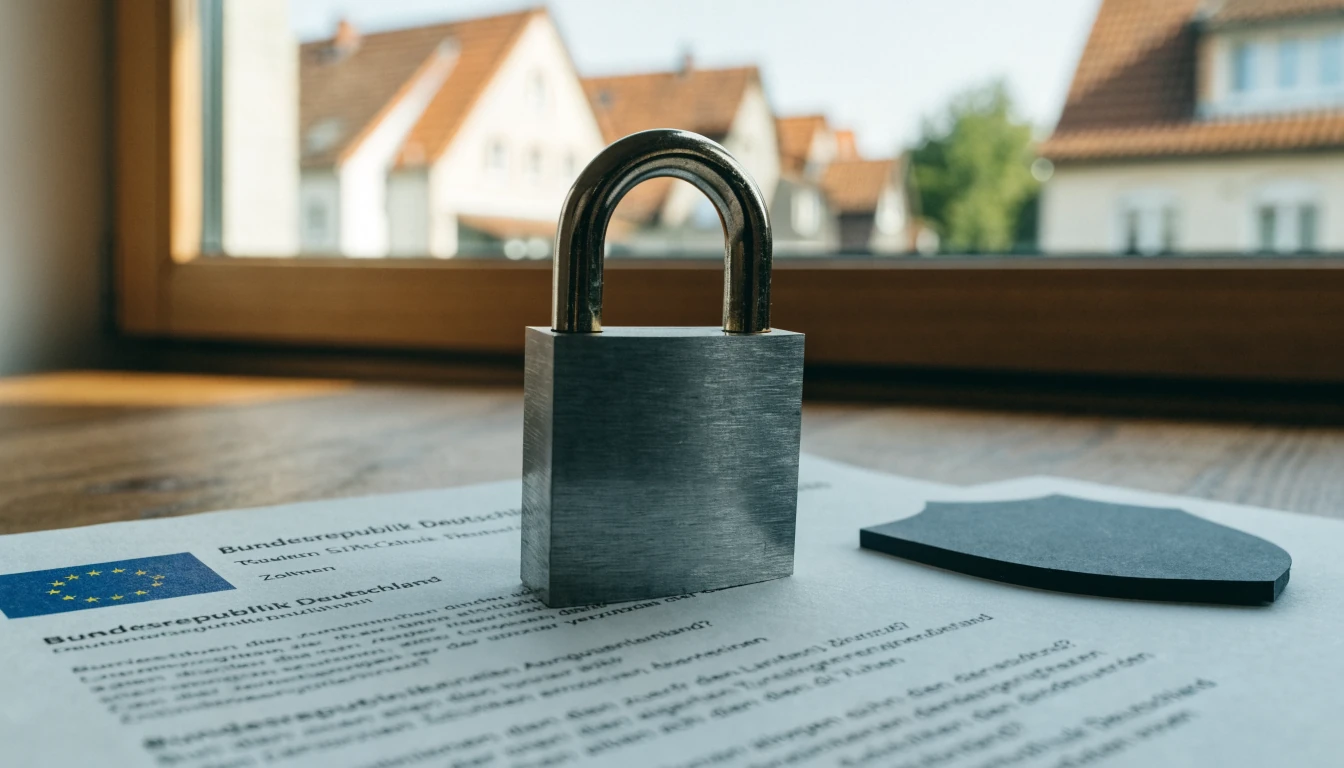 Schloss auf Dokument mit Schild als Symbol für Datenschutz
